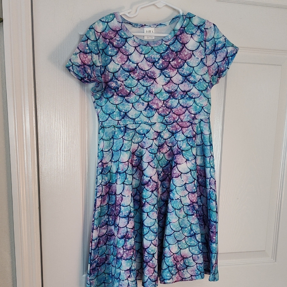 Source Unknown Kids Dress - Aqua and Lavender Scales Larger